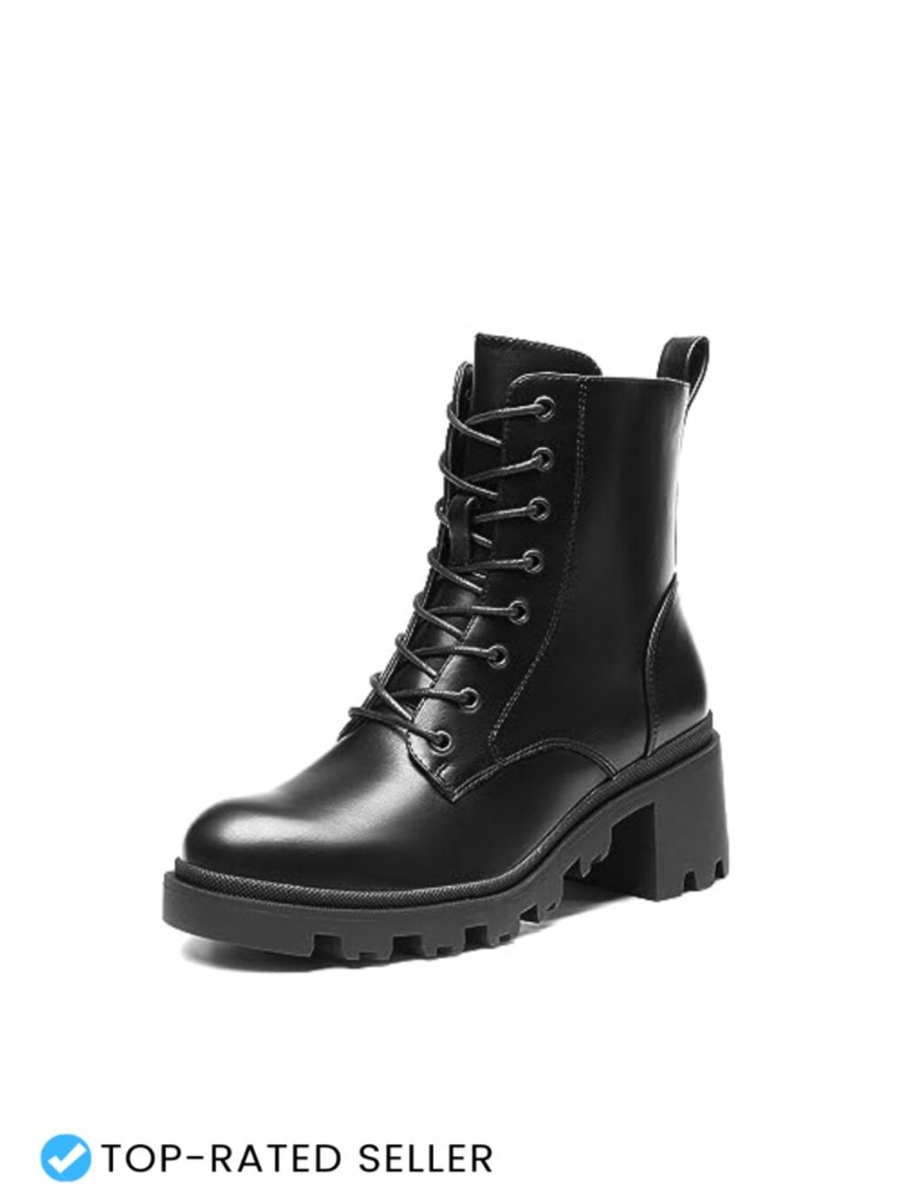 Lace Up Combat Ankle Boots Low Chunky Heel Lug Sole Fashion Heeled Booties